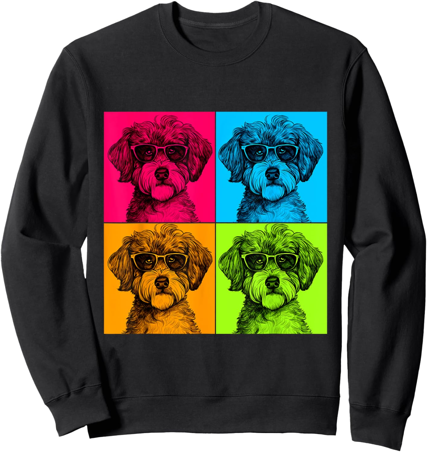 Schnoodle Dog Pop Art Design Illustration Colorful Men Women Girls Kids Sweatshirt - Sweatshirt | Black