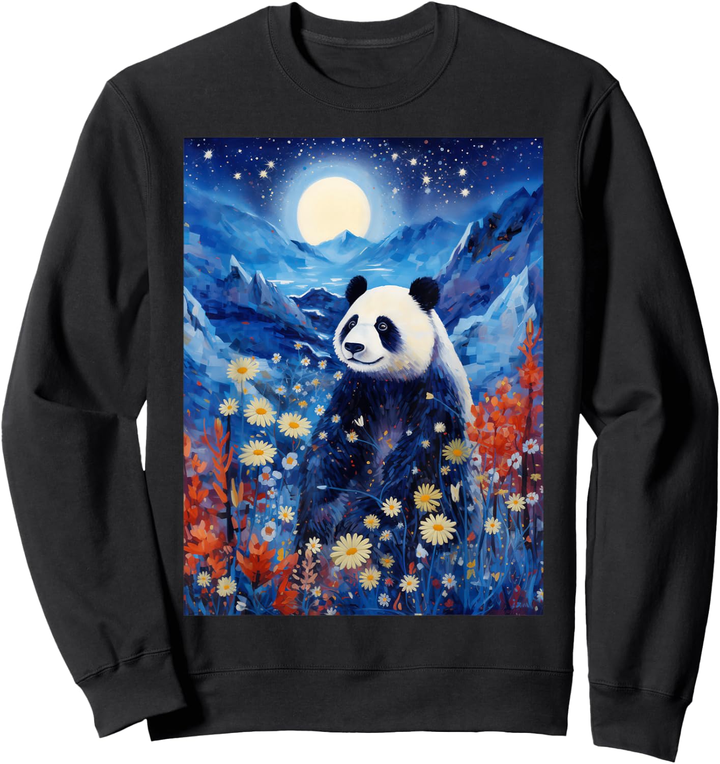 Panda Starry Night Van Gogh Style Graphic Sweatshirt - Sweatshirt | Black