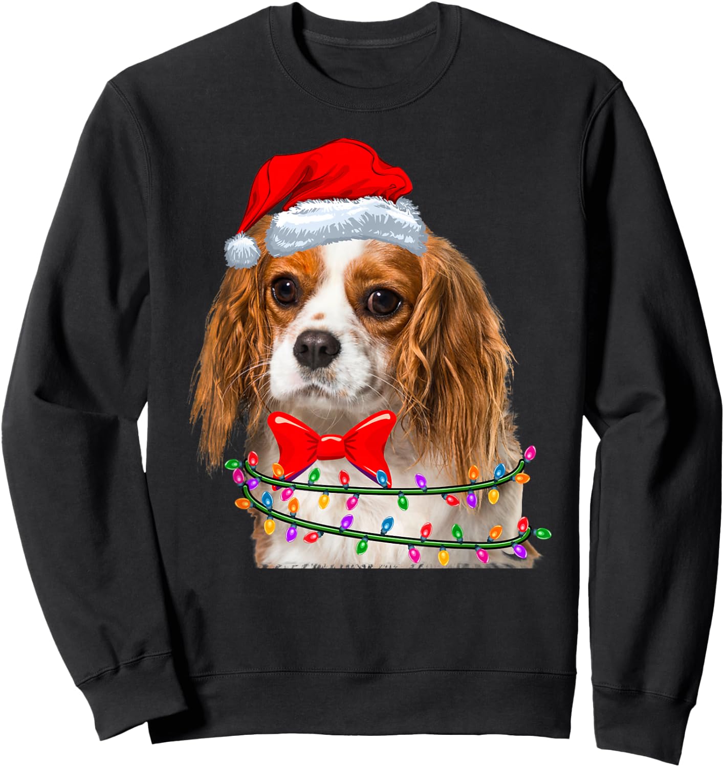 Christmas Lights Cavalier King Chales Spaniel Wearing Hat Sweatshirt - Sweatshirt | Black