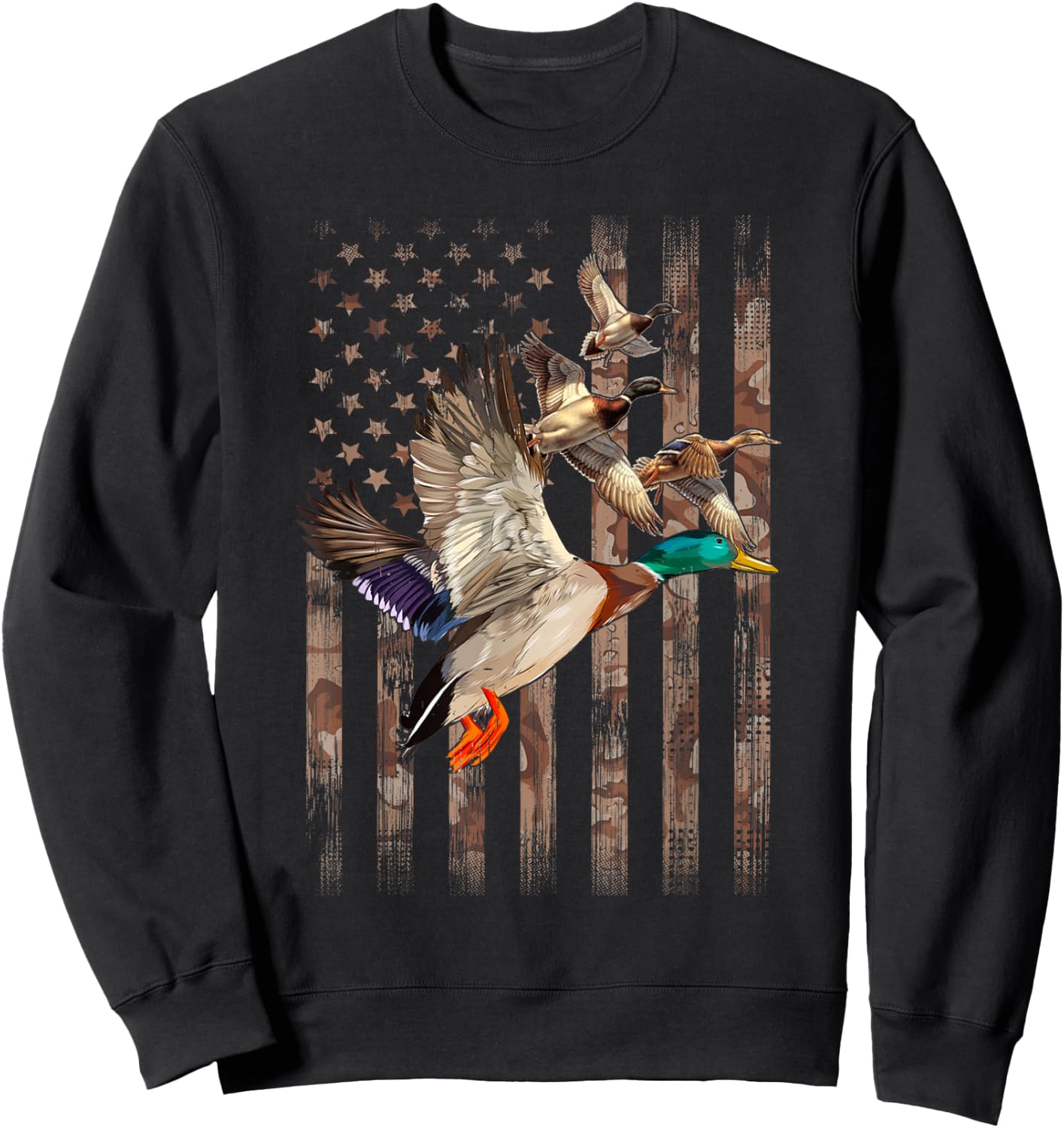 Duck Hunter American Flag Waterfowl Hunting Camouflage Men Sweatshirt - Sweatshirt | Black