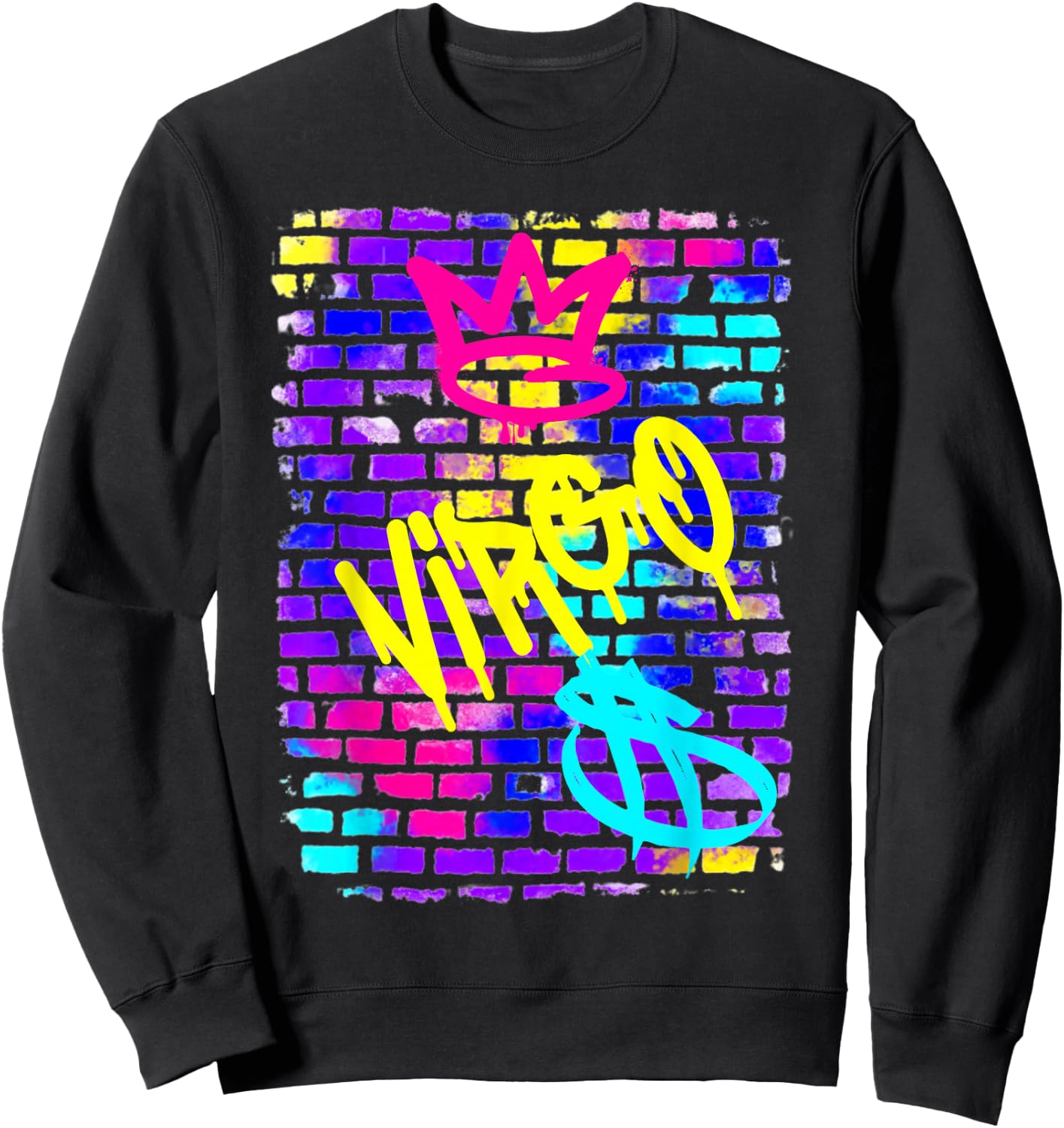 Virgo Birthday Zodiac Retro 90s Graffiti Sign Trendy Rad Sweatshirt - Sweatshirt | Black