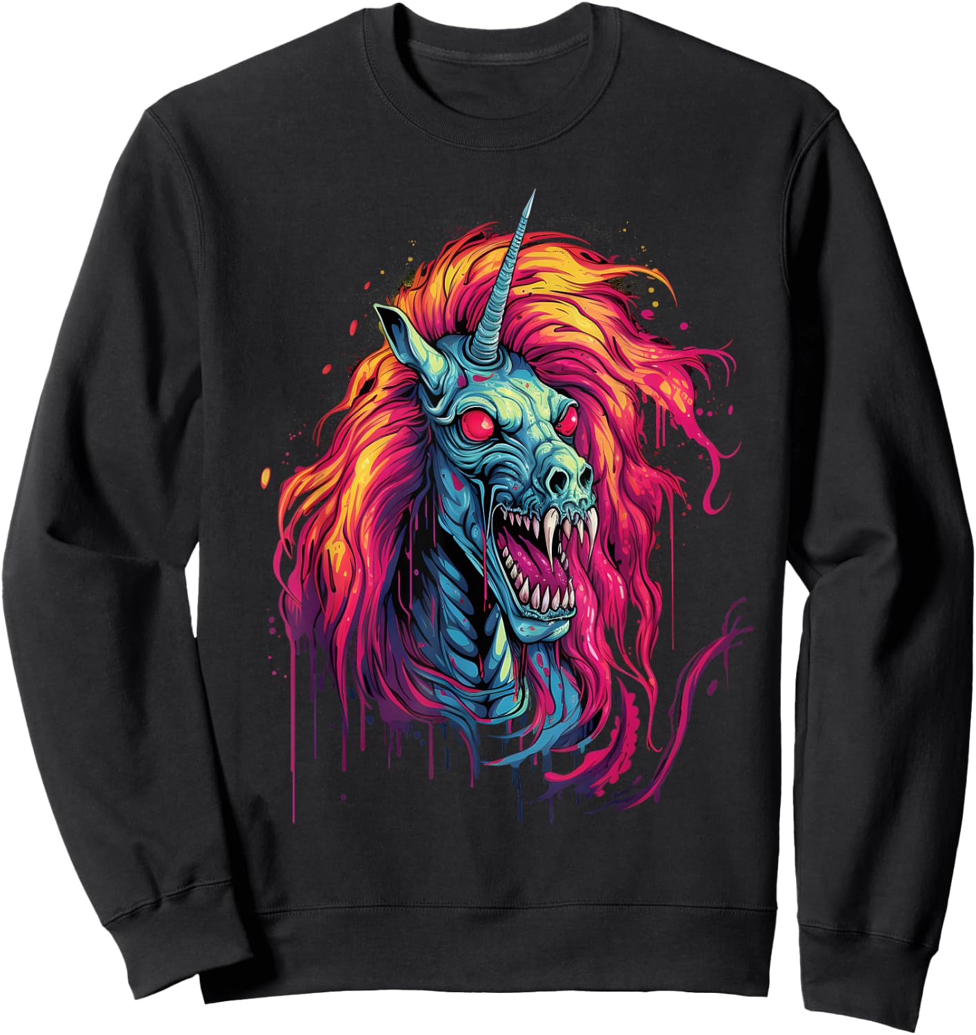 Halloween Zombie Unicorn Skull Colorful Halloween Graphic Sweatshirt - Sweatshirt | Black