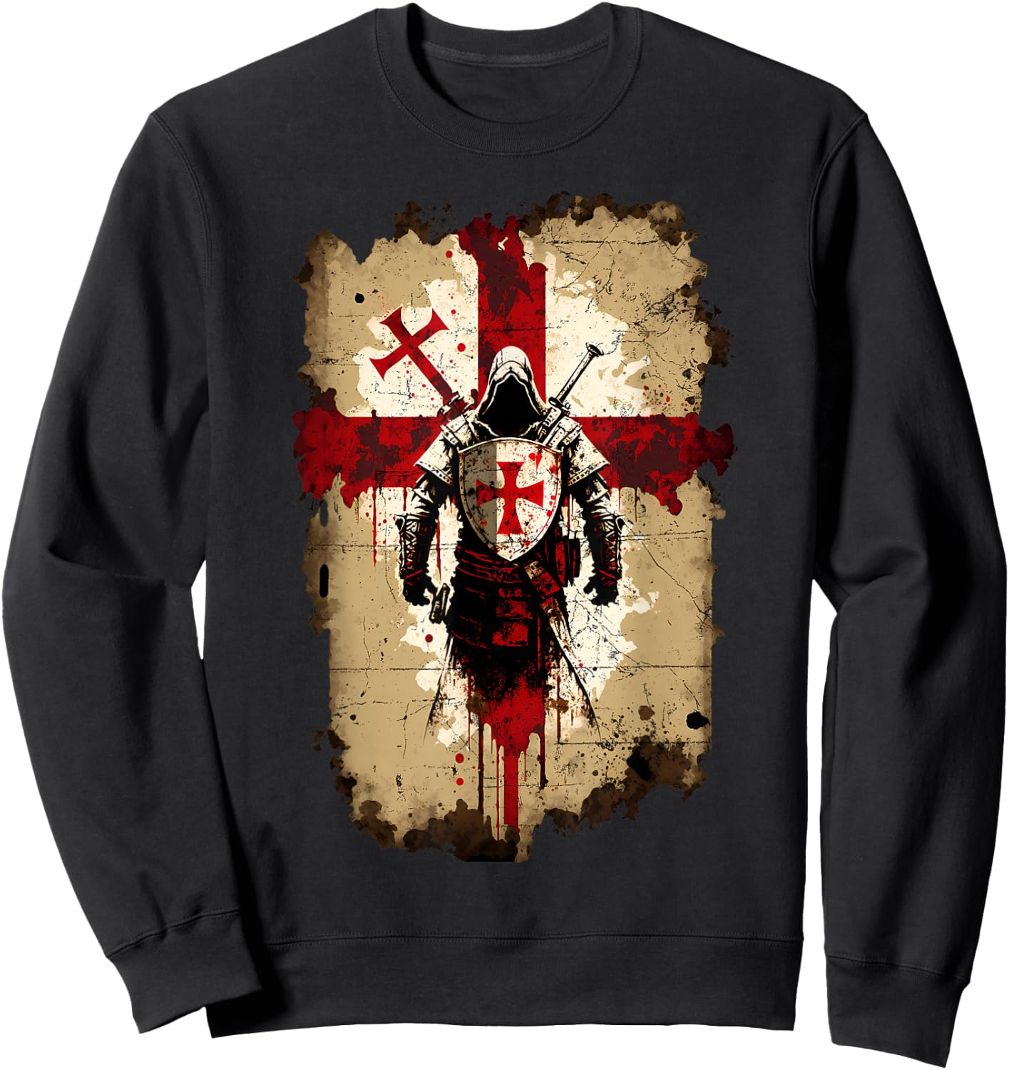 Knights Templar Crusader Cross Soldier of Christ Flag Sweatshirt - Sweatshirt | Black