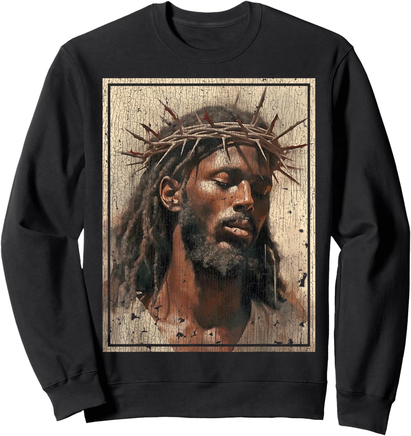 Black Jesus Shirt Face Of Jesus Cross With Crown Of Thorns Sweatshirt - Sweatshirt | Black