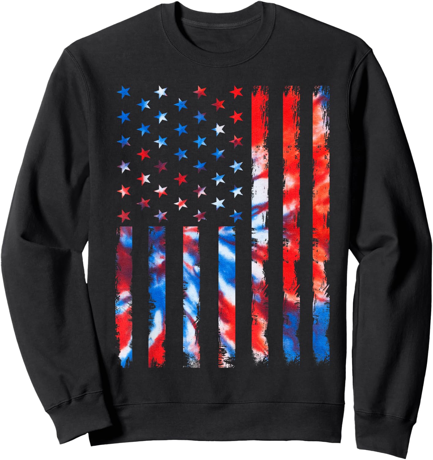 Vintage Red White and Blue Tie Dye American Flag Sweatshirt - Sweatshirt | Black
