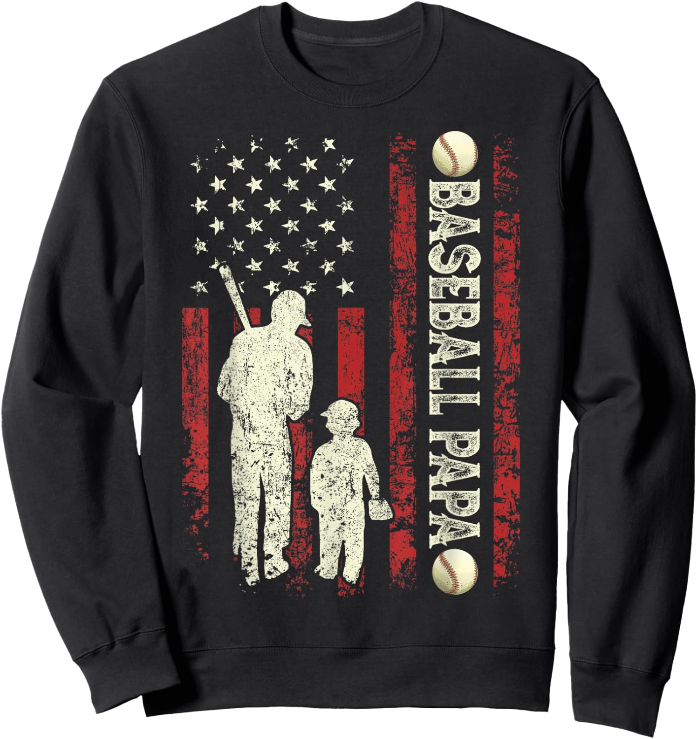 Father's Day Baseball Papa USA Flag Gifts Dad Men Baseball Sweatshirt - Sweatshirt | Black