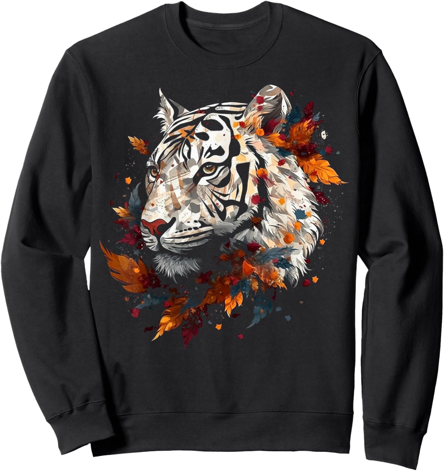 Tiger Artwork - Autumn Leaves Zoo Animal Tiger Sweatshirt - Sweatshirt | Black