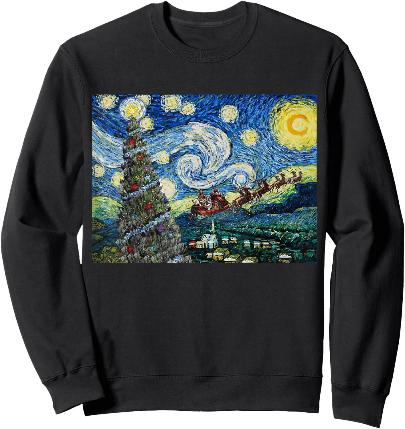 Funny Christmas Tree Van Gogh Starry Night Xmas Art Gifts PJ Sweatshirt - Sweatshirt | Black