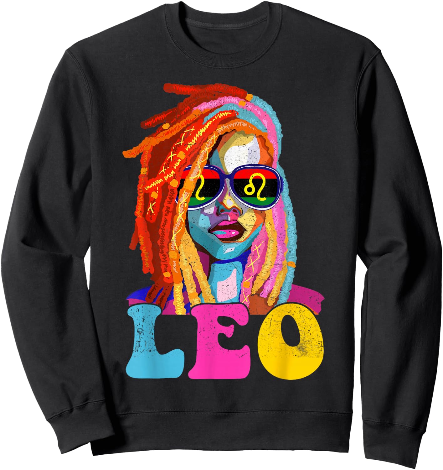 Leo Queen African American Loc'd Women Zodiac Sign Sweatshirt - Sweatshirt | Black