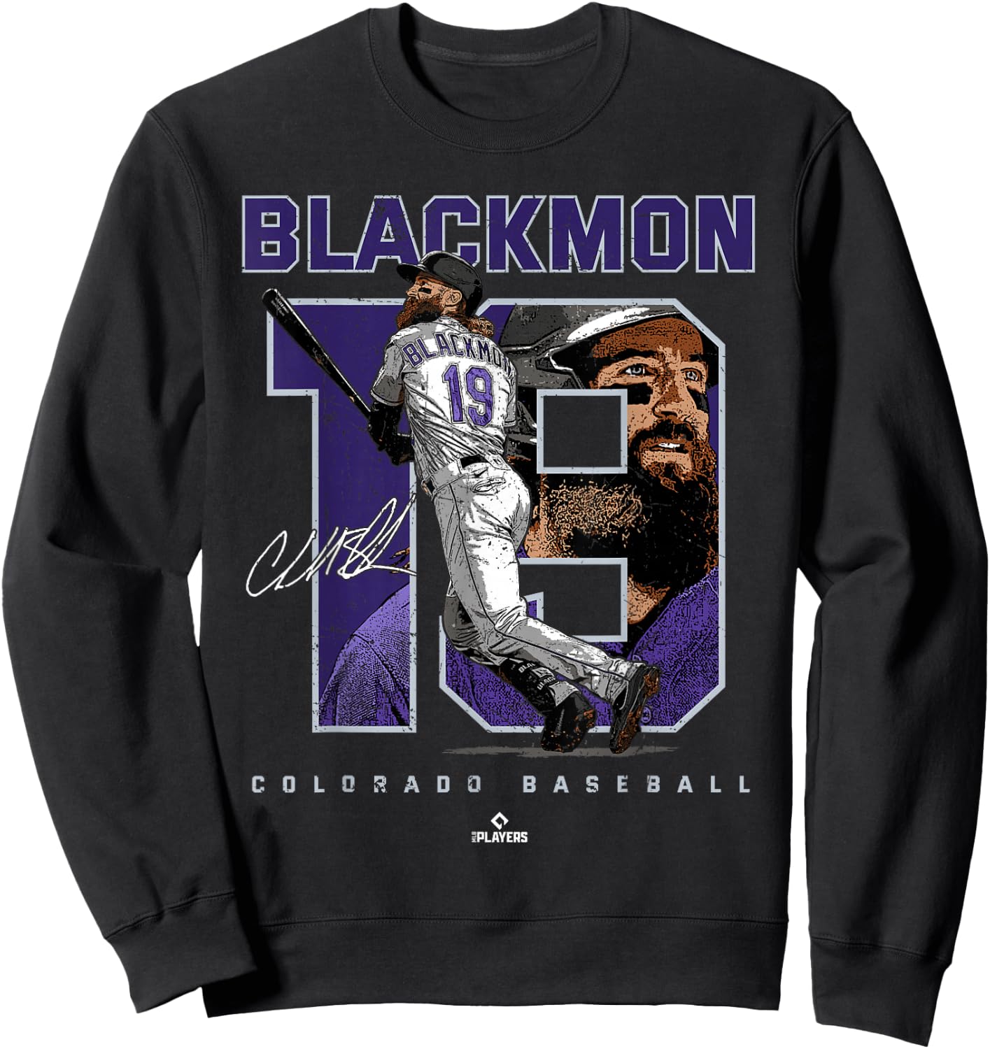 Number and Portrait Charlie Blackmon Colorado MLBPA Sweatshirt - Sweatshirt | Black