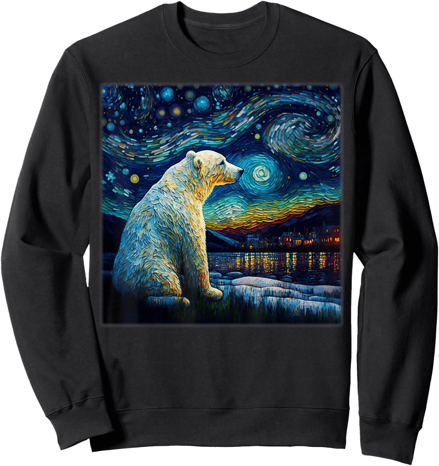 Surrealism Starry Night Polar Bear Sweatshirt - Sweatshirt | Black
