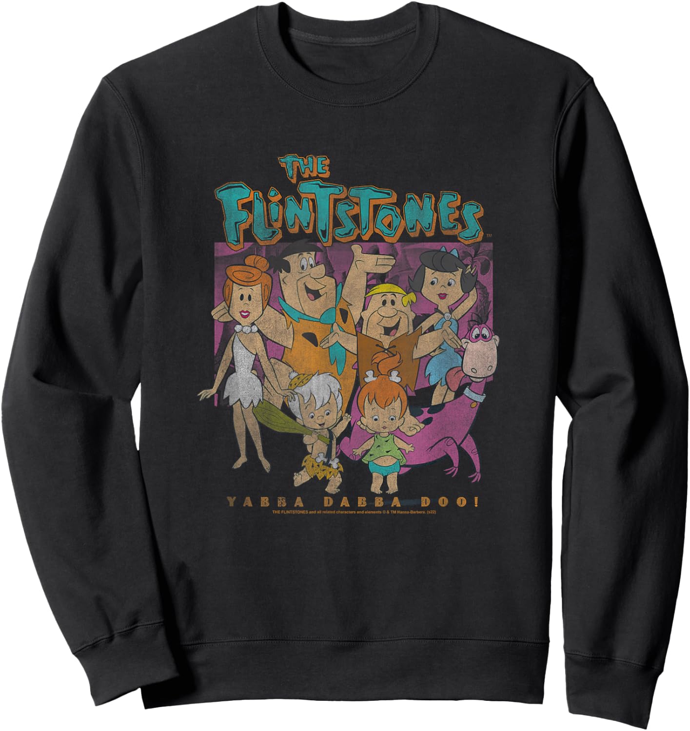 The Flintstones Yabba Dabba Doo! Distressed Family Portrait Sweatshirt - Sweatshirt | Black