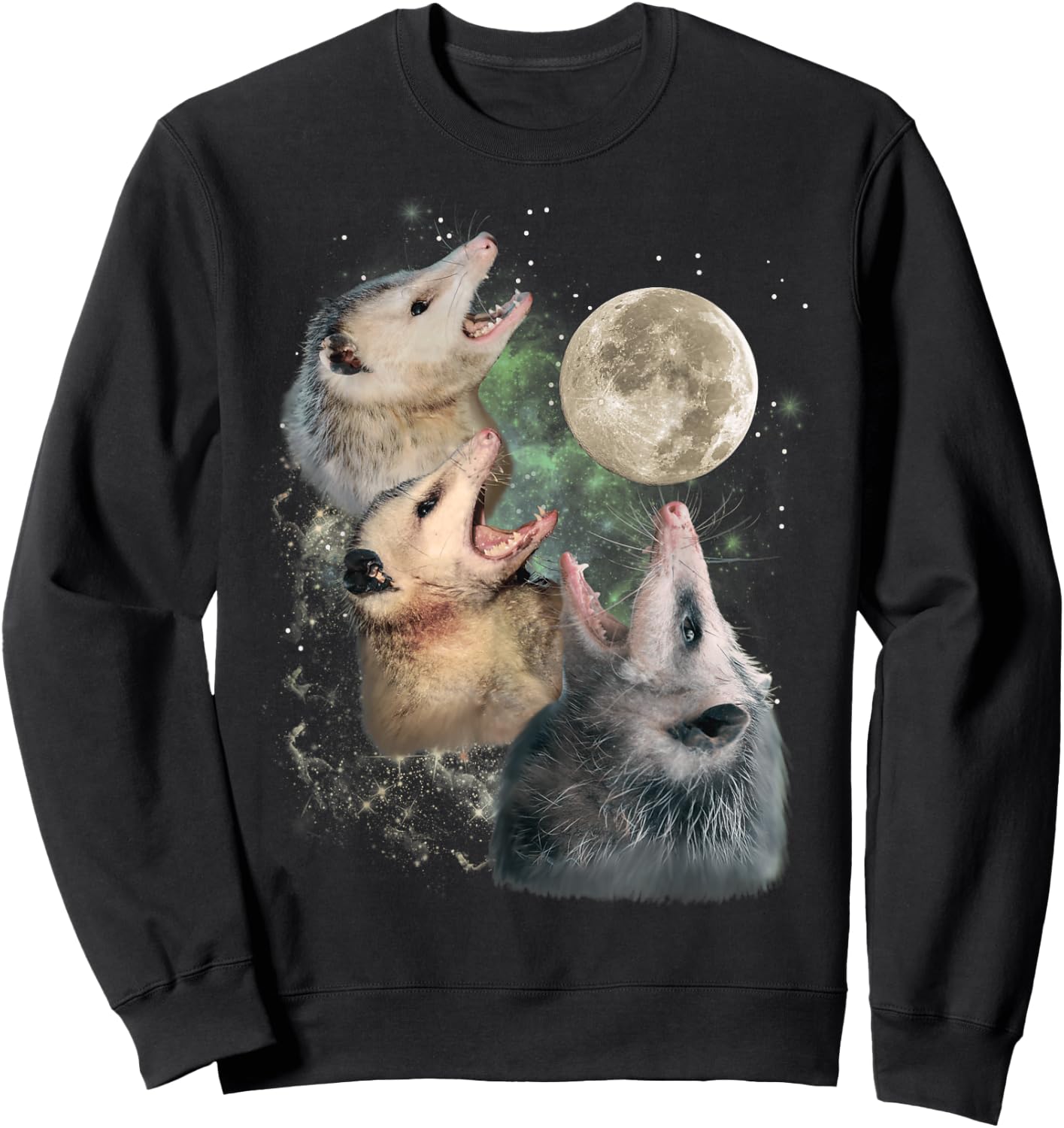 Three Opossums Moon 3 Possum Howling Funny Cursed Cult Meme Men Women Sweatshirt - Sweatshirt | Black