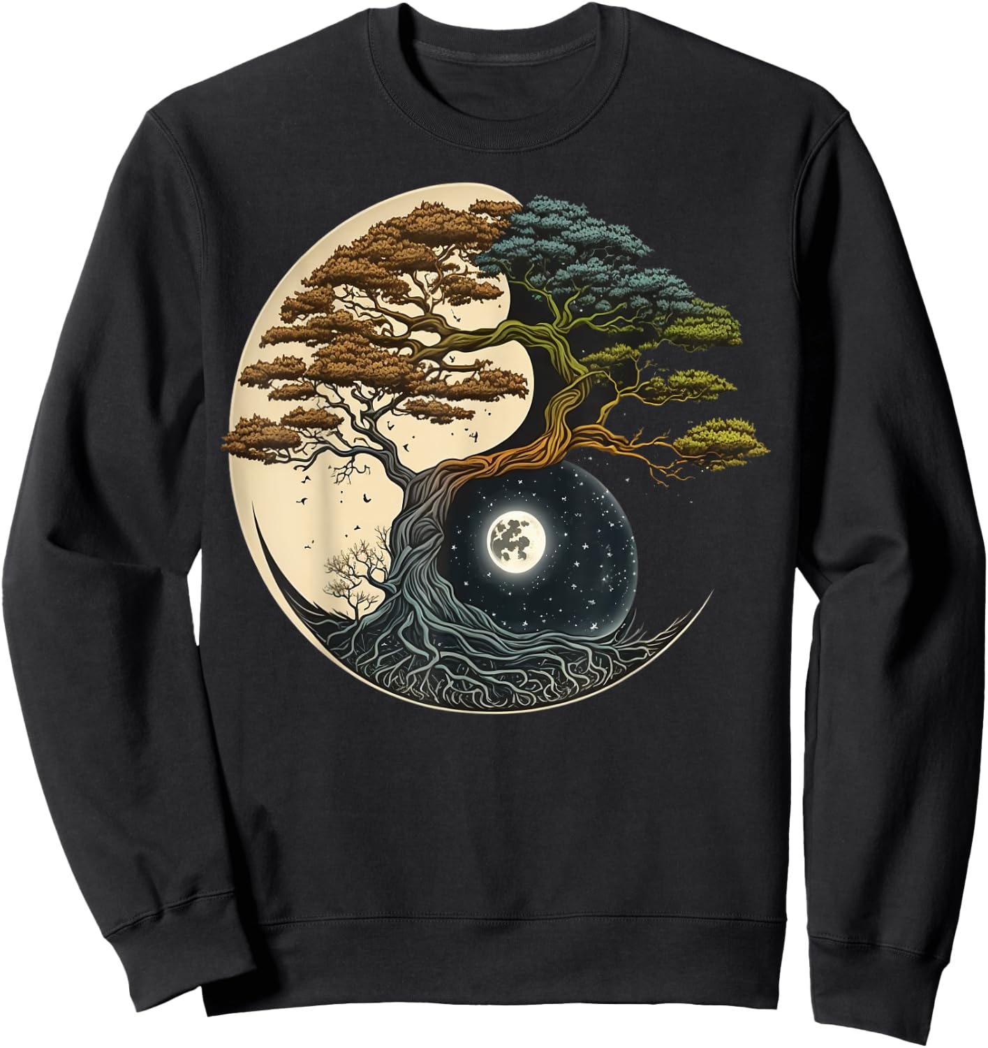 Yin Yang Miniature Tree of Life on Buddhist Bonsai Tree Sweatshirt - Sweatshirt | Black