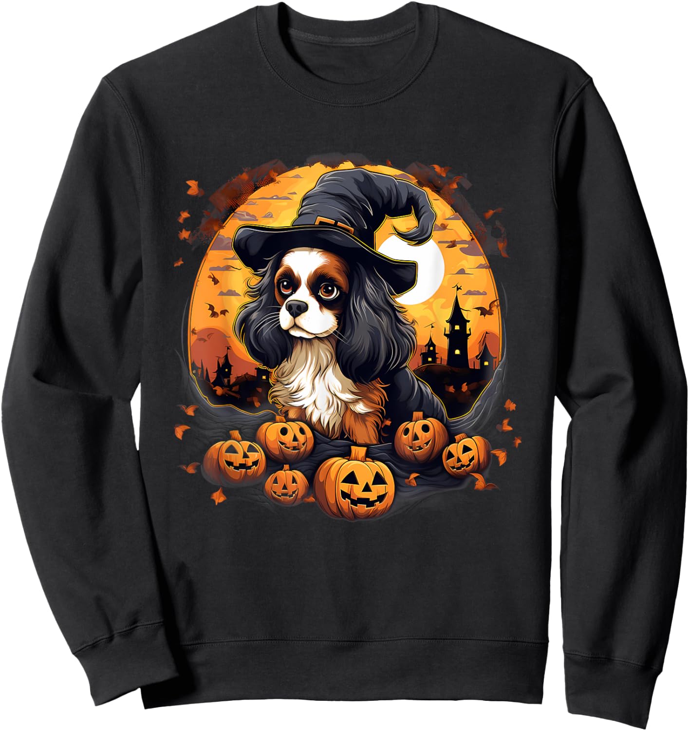 Spooky Cavalier King Charles Spaniel Dog Witch Halloween Sweatshirt - Sweatshirt | Black
