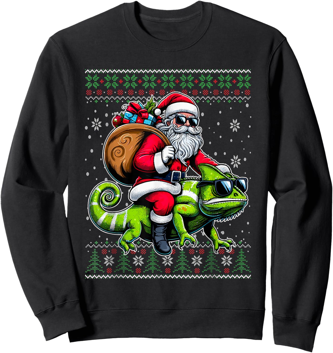 Christmas Santa Riding Chameleon Ugly Christmas Sweater Sweatshirt - Sweatshirt | Black