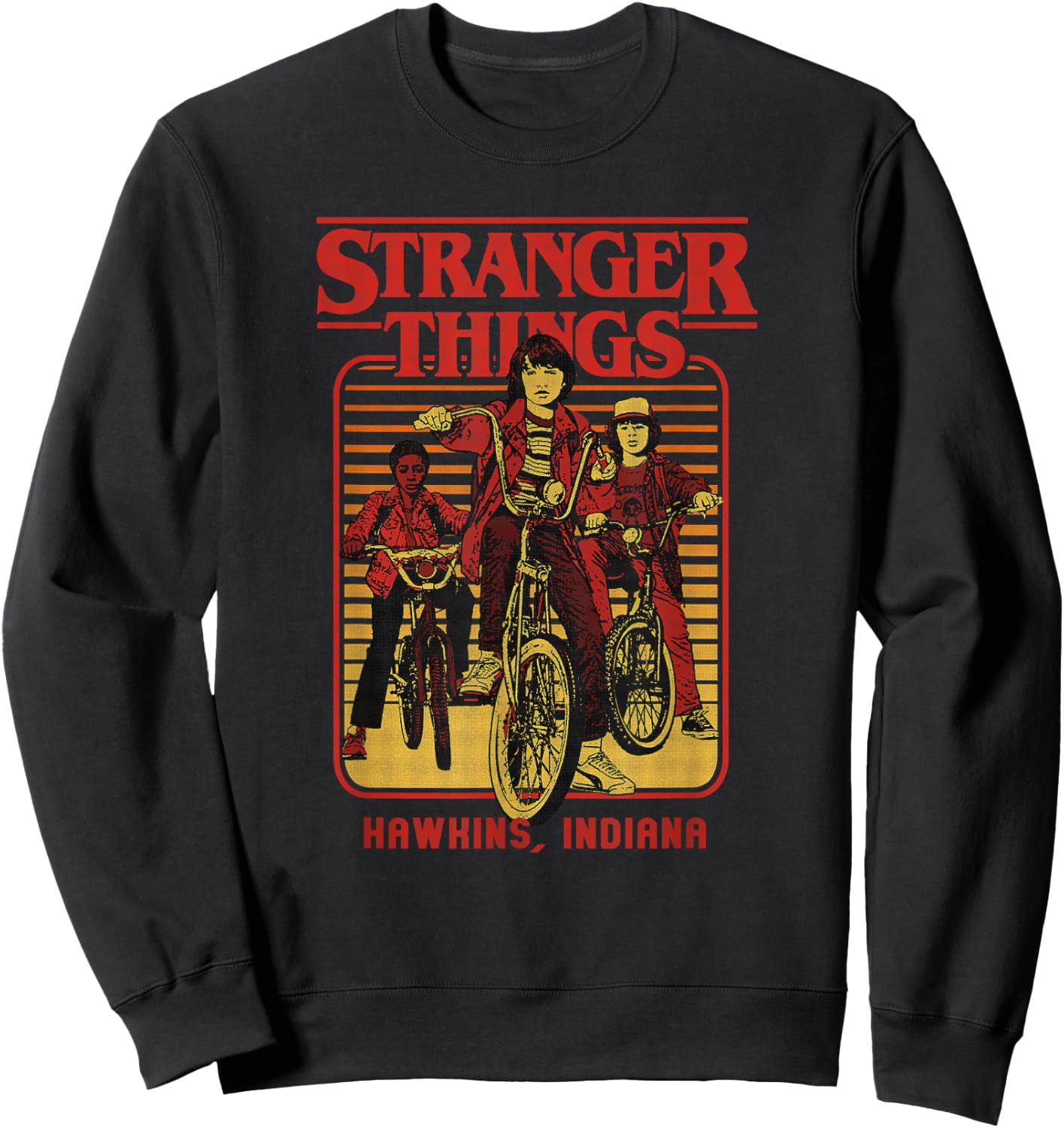 Stranger Things Retro Vintage Hawkins Indiana Bike Group Sweatshirt - Sweatshirt | Black