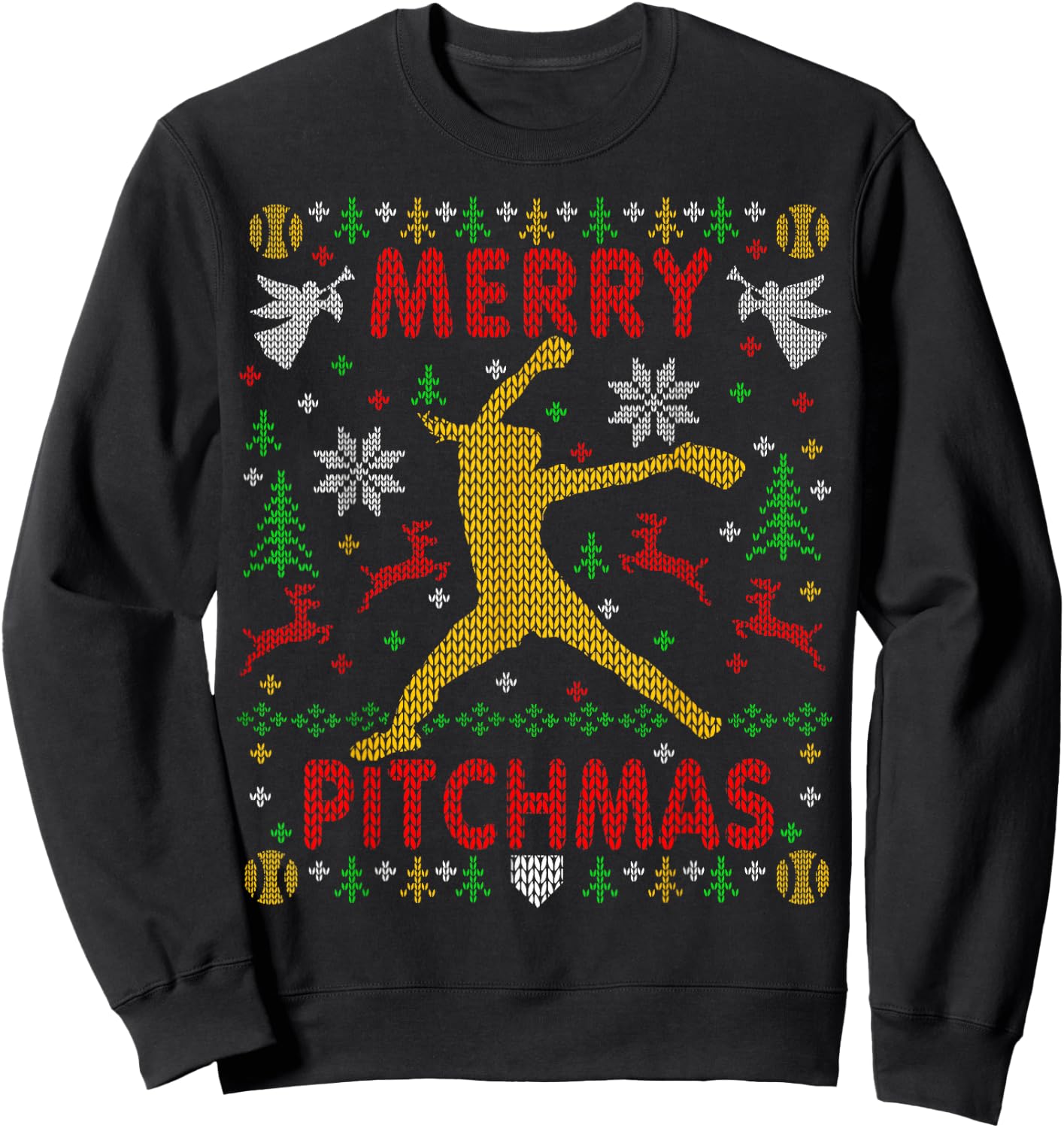 Merry Pitchmas Fastpitch Softball Pitcher Ugly Christmas Sweatshirt - Sweatshirt | Black