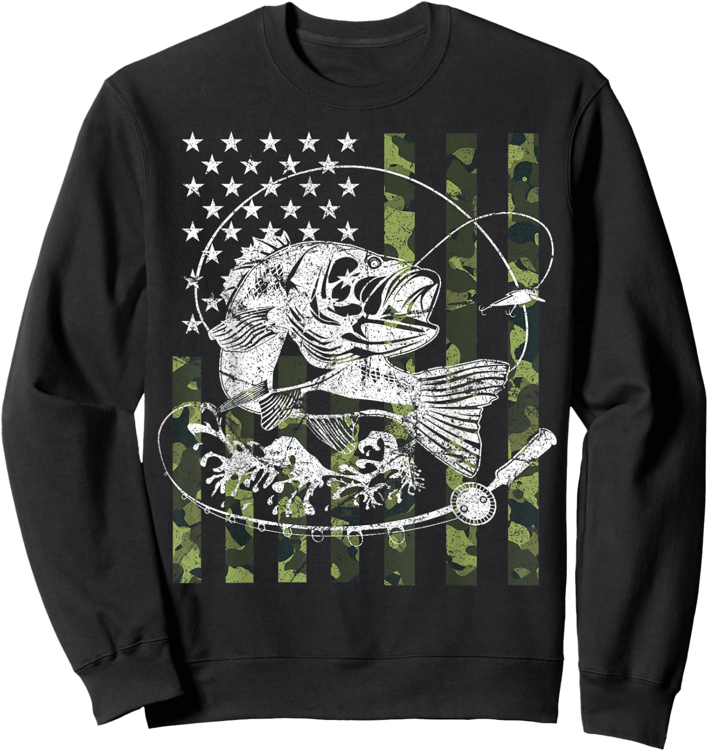 Camouflage American Flag Fishing Gifts Women Boys Sweatshirt - Sweatshirt | Black