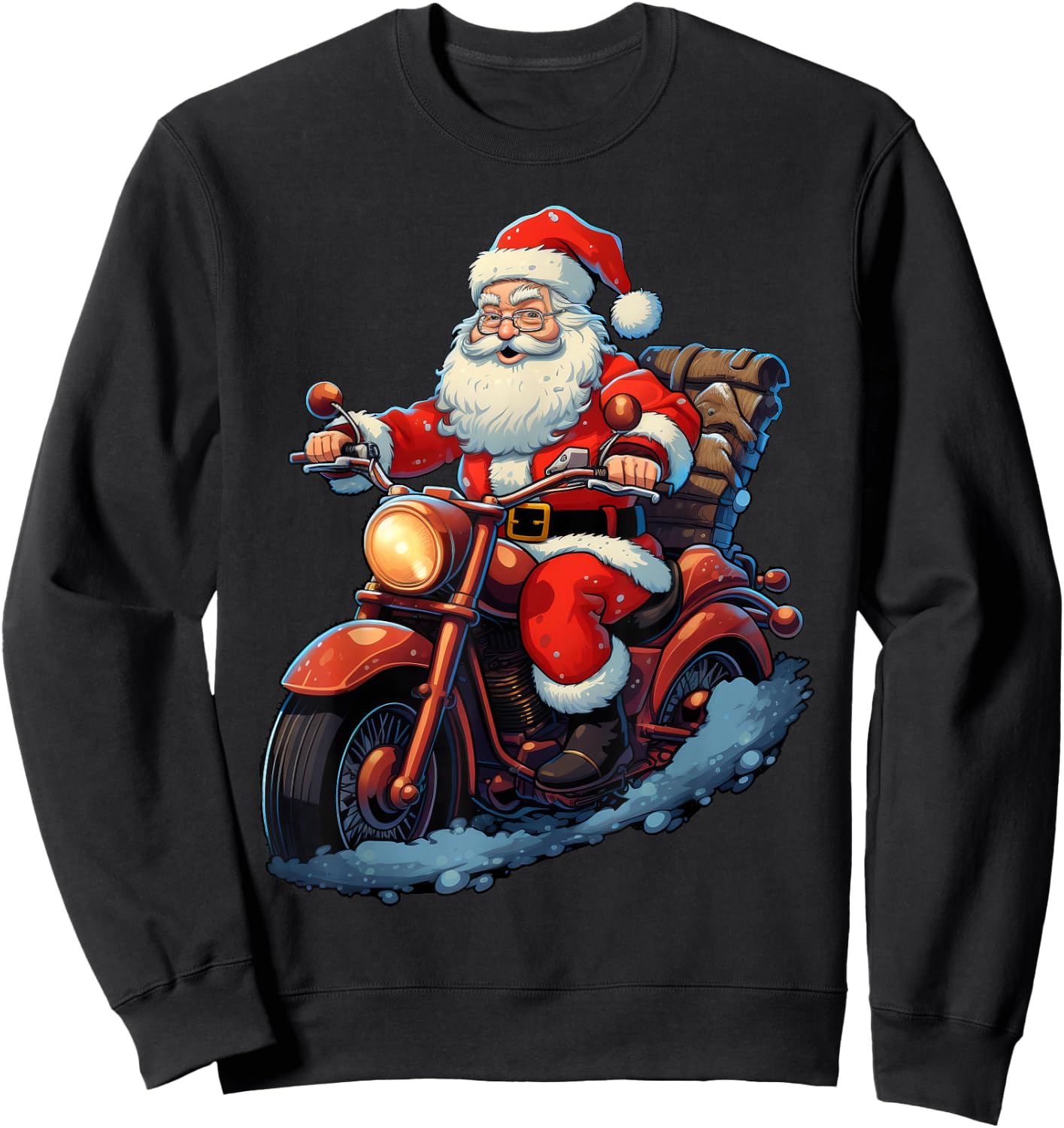 Santa Claus Riding Motorcycle Biking Funny Xmas Party Sweatshirt - Sweatshirt | Black