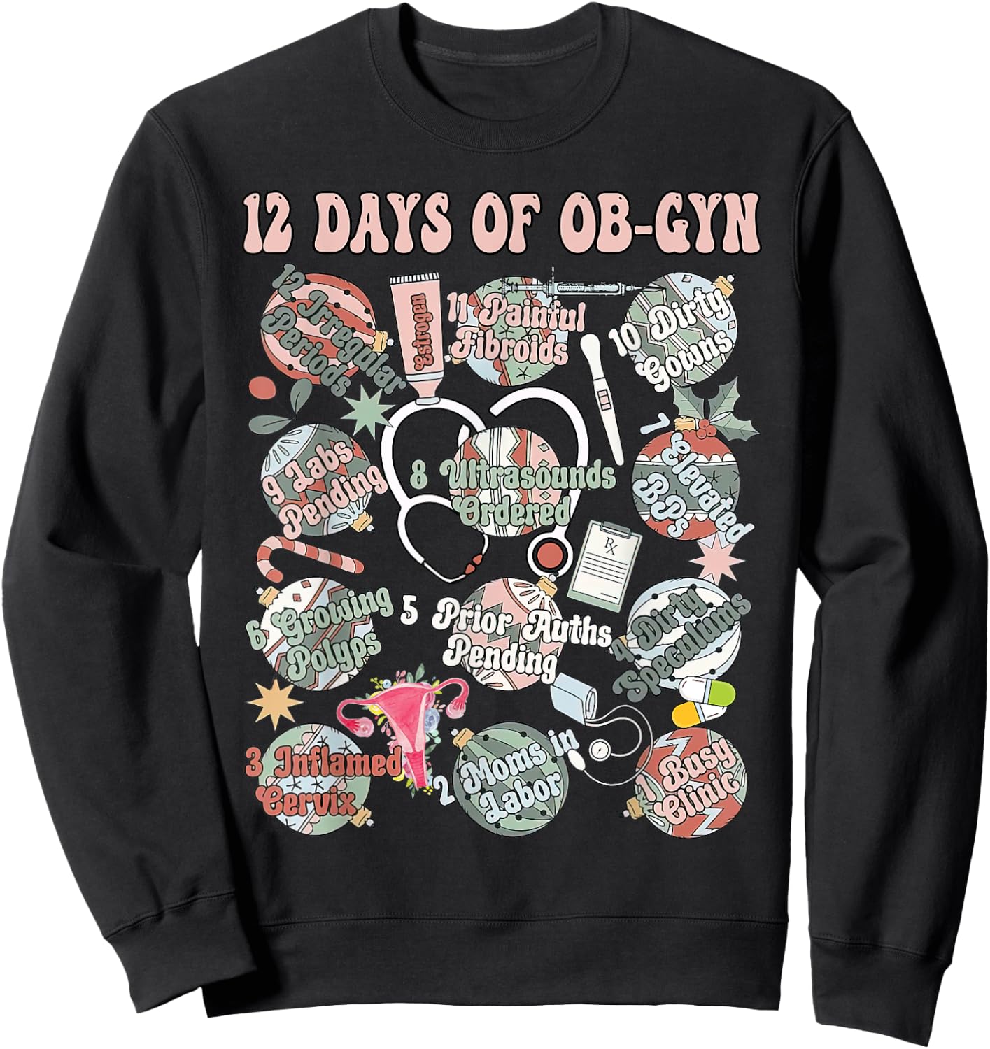 12 Days Of OB-Gyn Christmas Labor And Delivery Nurse Outfit Sweatshirt - Sweatshirt | Black