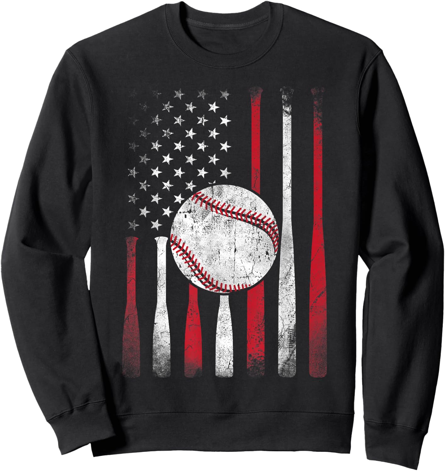 Vintage American Flag Baseball Team Boys Girls Women Sweatshirt - Sweatshirt | Black