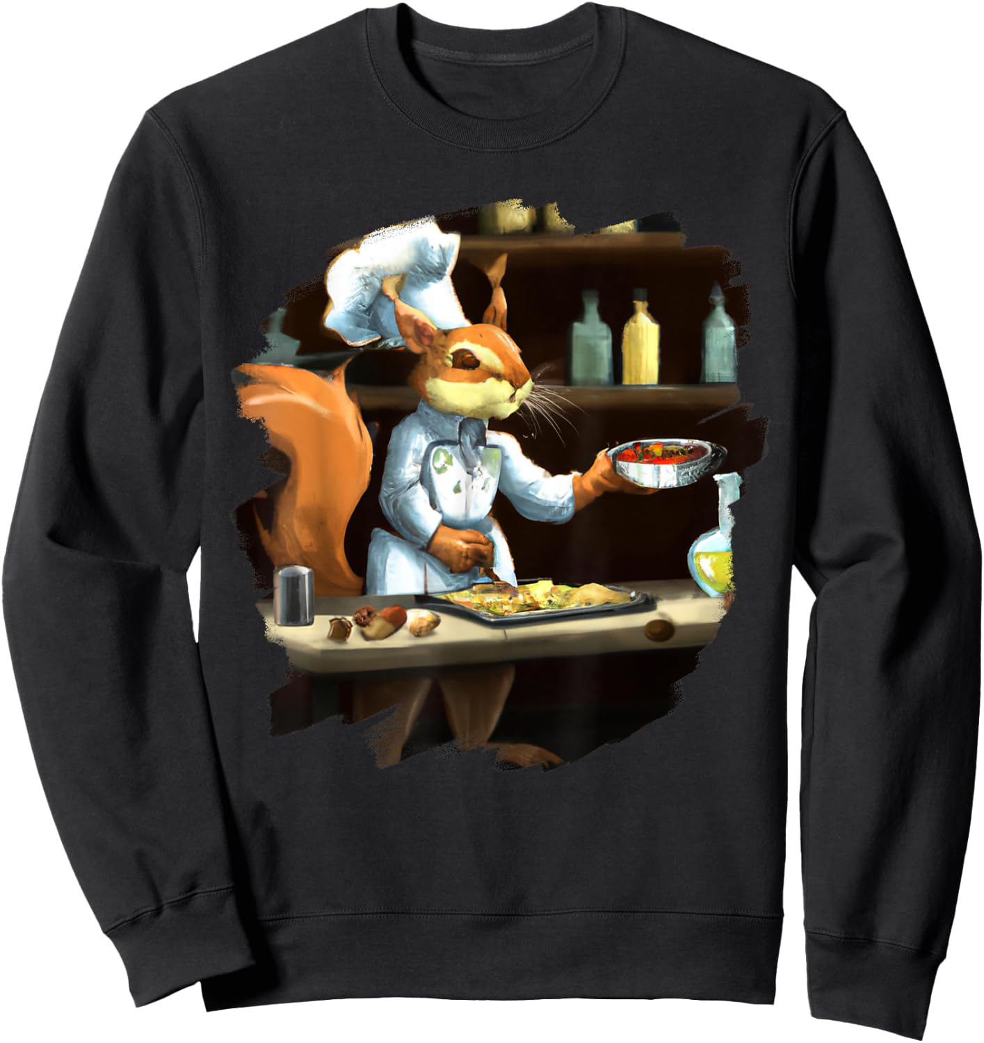 Funny Cute Squirrel Chef Cooking Food Squirrel Sweatshirt - Sweatshirt | Black