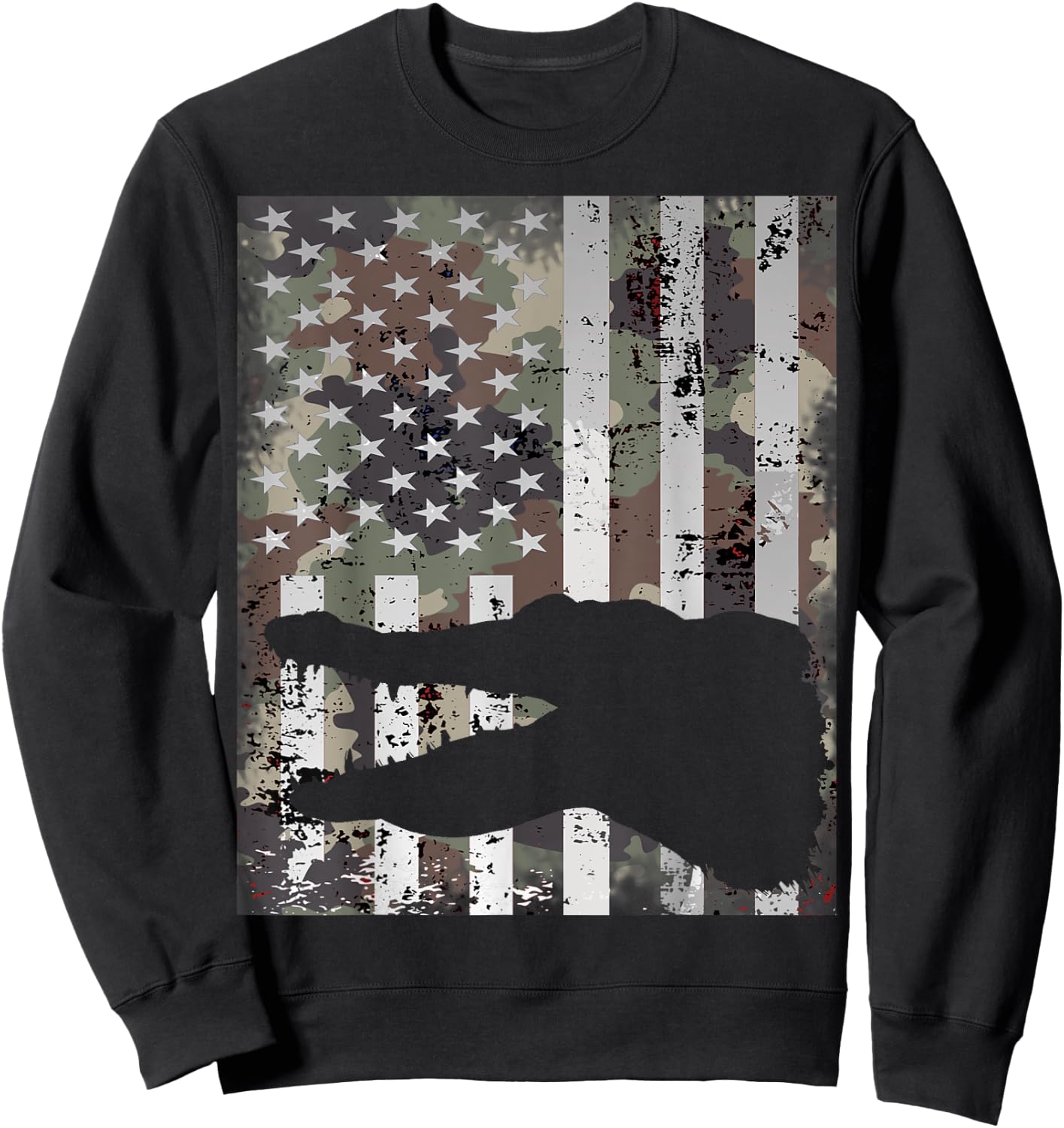 Camo US Flag Alligator Gator Camouflage Hunting Gift Sweatshirt - Sweatshirt | Black