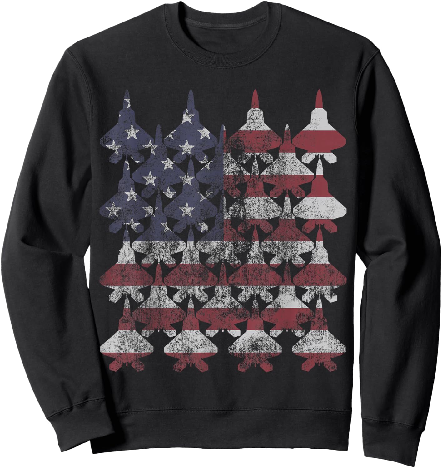 F22 Raptor Patriotic Red White Blue USA Flag Fighter Jets Sweatshirt - Sweatshirt | Black