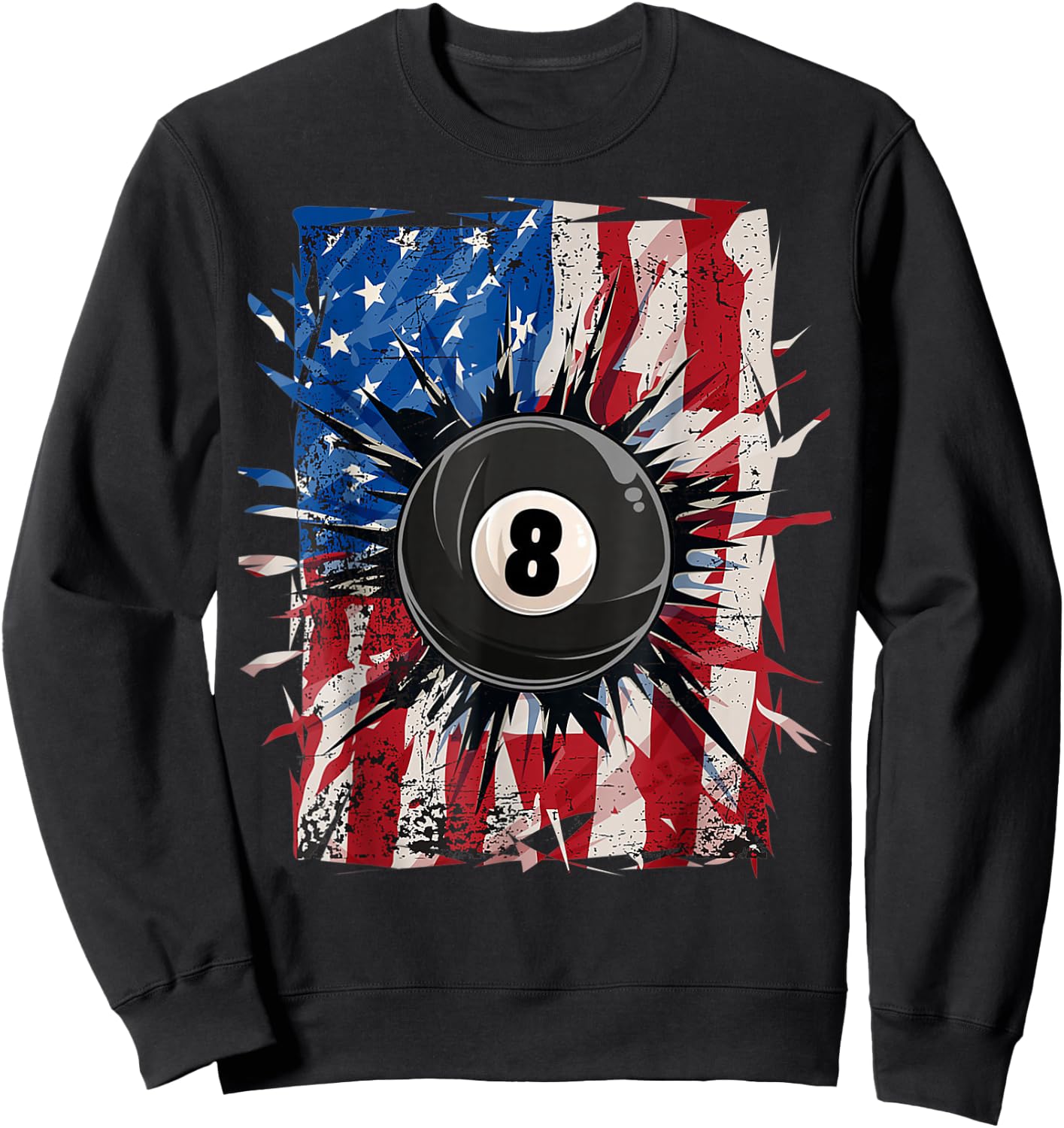 Pool Snooker Billiards Player 8 Ball USA American Flag Sweatshirt - Sweatshirt | Black