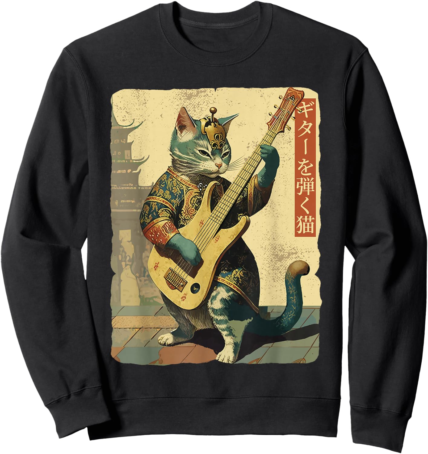 Japanese Cat Princess Playing The Electric Guitar Sweatshirt - Sweatshirt | Black