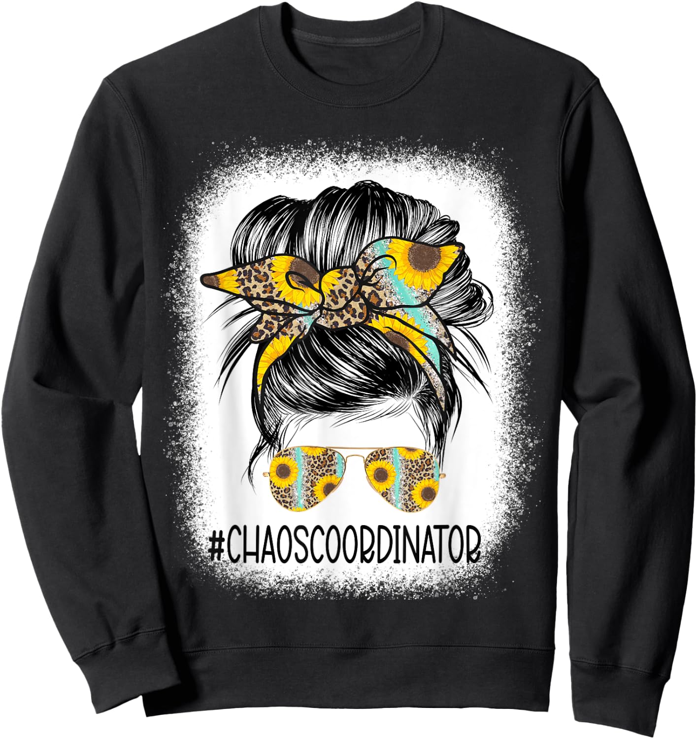 Bleached Chaos Coordinator leopard sunflower Messy Bun Sweatshirt - Sweatshirt | Black