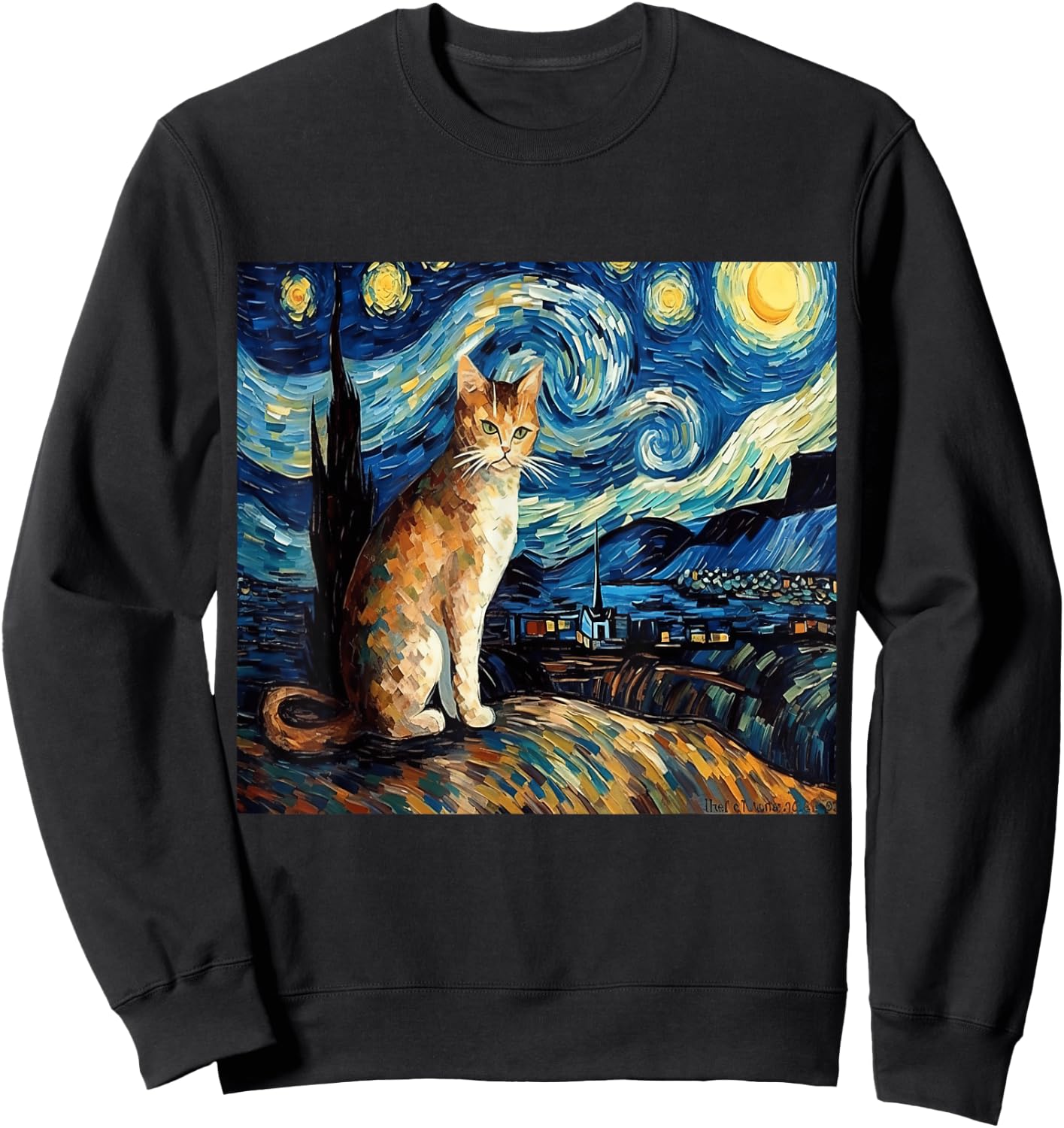 Calico Cat Starry Night Moon And Stars Art Women Kids Sweatshirt - Sweatshirt | Black