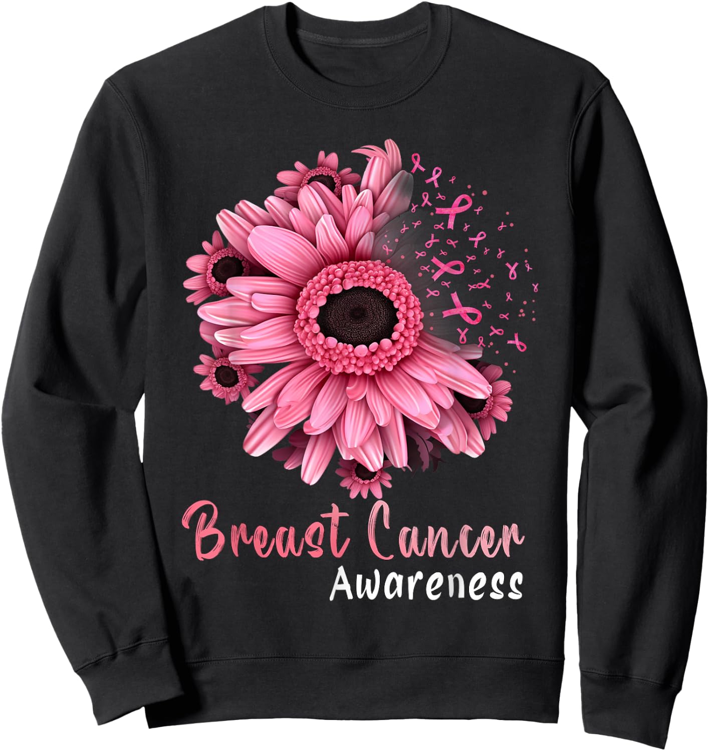 Sunflower Breast Cancer Awareness Pink Ribbon In October Sweatshirt - Sweatshirt | Black