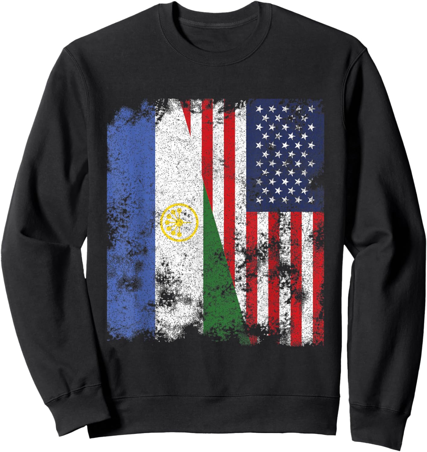 Bashkortostan USA Flag Distressed - Half American Women Kids Men Sweatshirt - Sweatshirt | Black