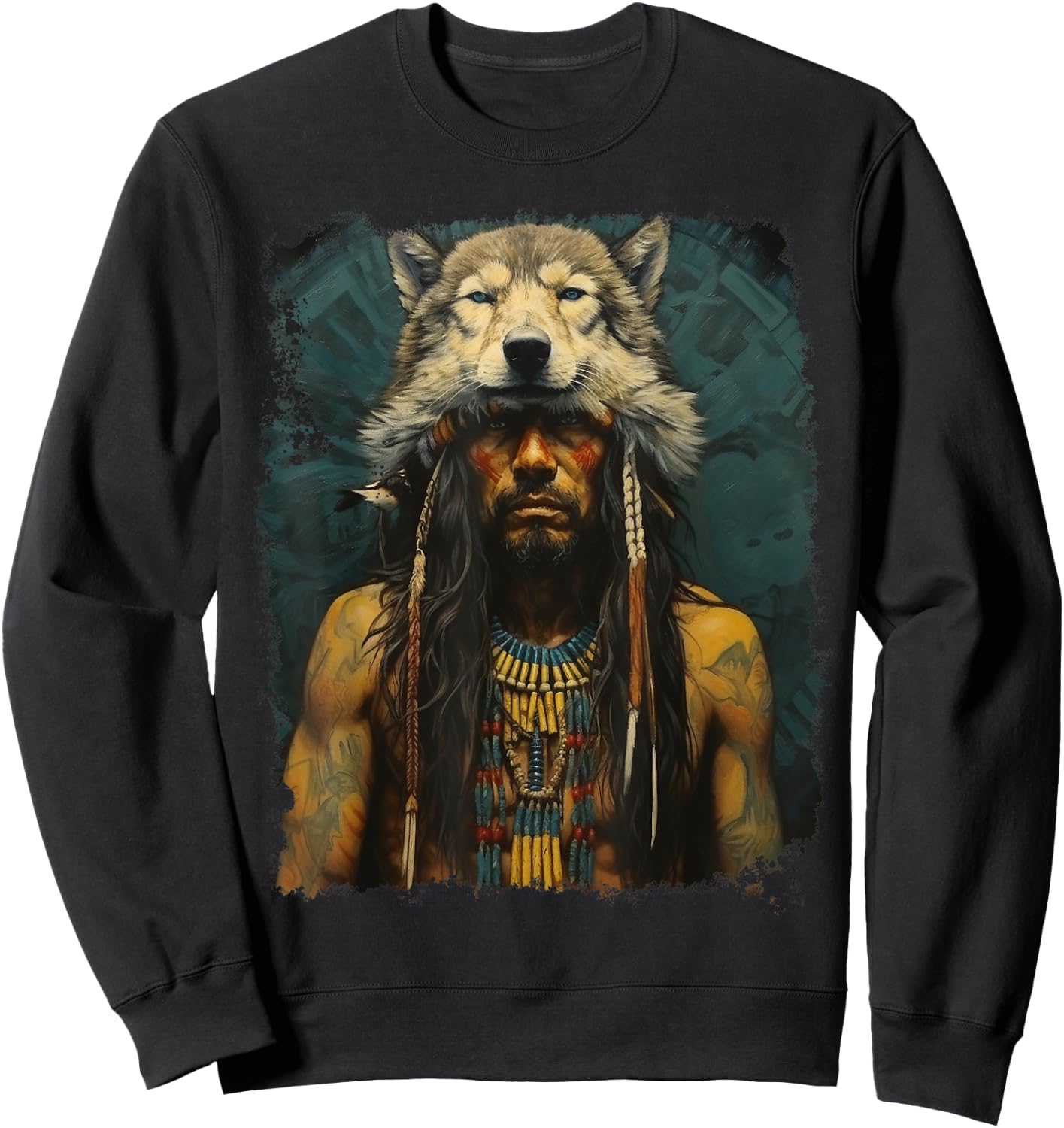 Wolf Native American Man Sweatshirt - Sweatshirt | Black