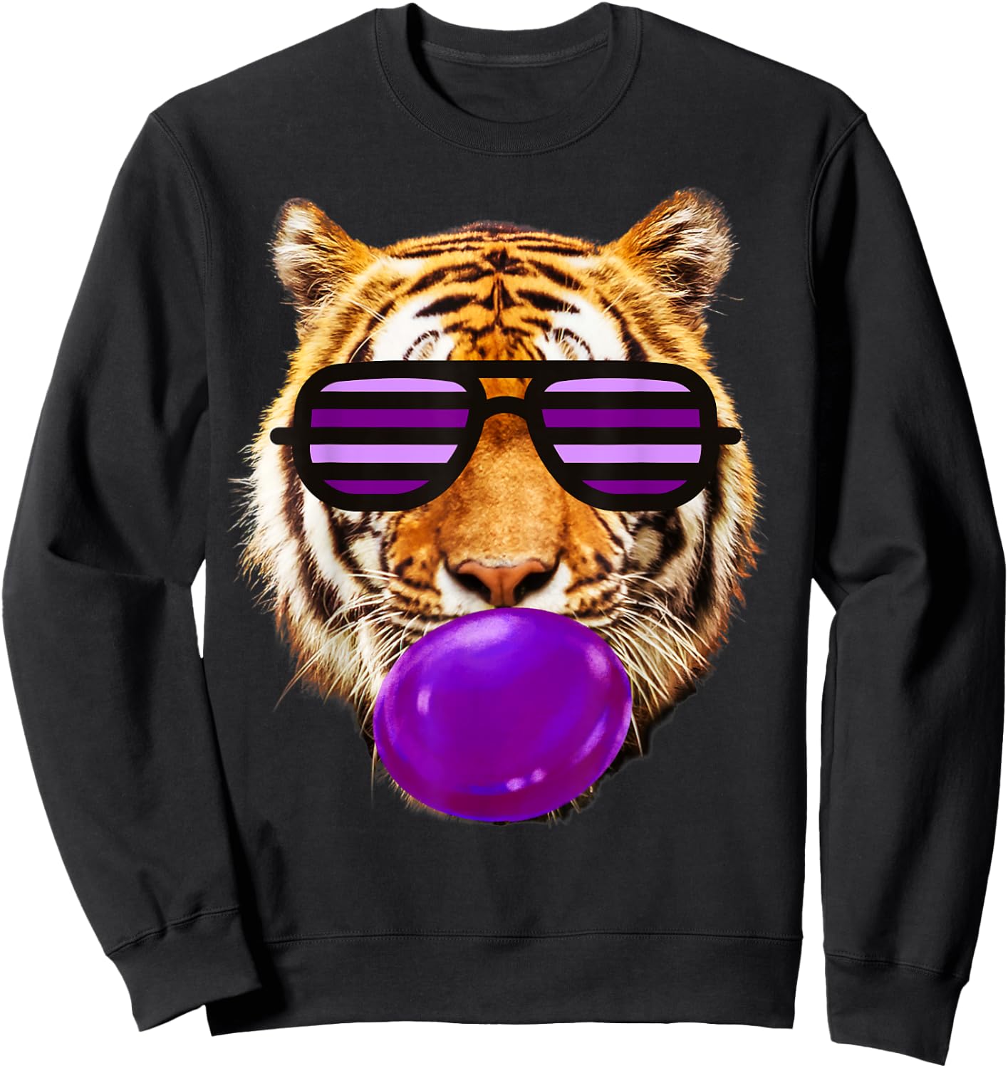 Purple bubble Gum tiger Stripe Cute Tiger face women Sweatshirt - Sweatshirt | Black