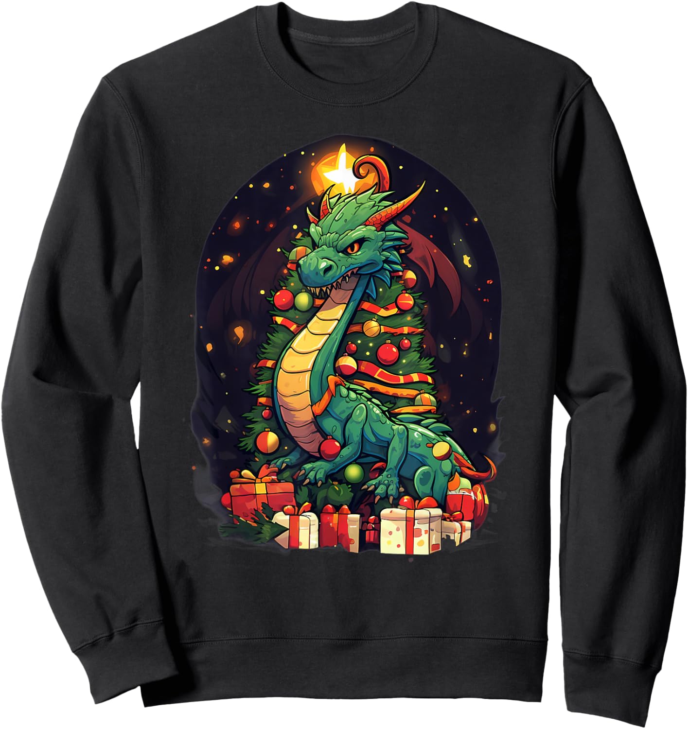 Xmas Dragon Pile Up Christmas Tree Sweatshirt - Sweatshirt | Black