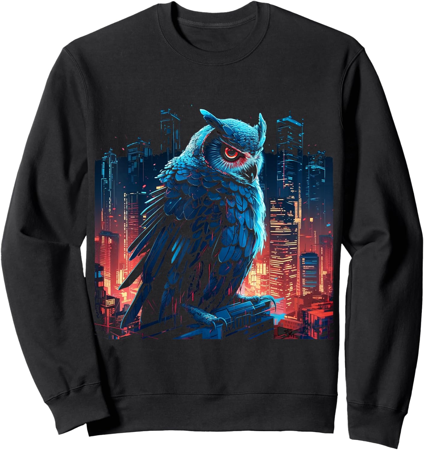 Owl Artwork - Animal Fantasy City Architecture Art Owl Sweatshirt - Sweatshirt | Black