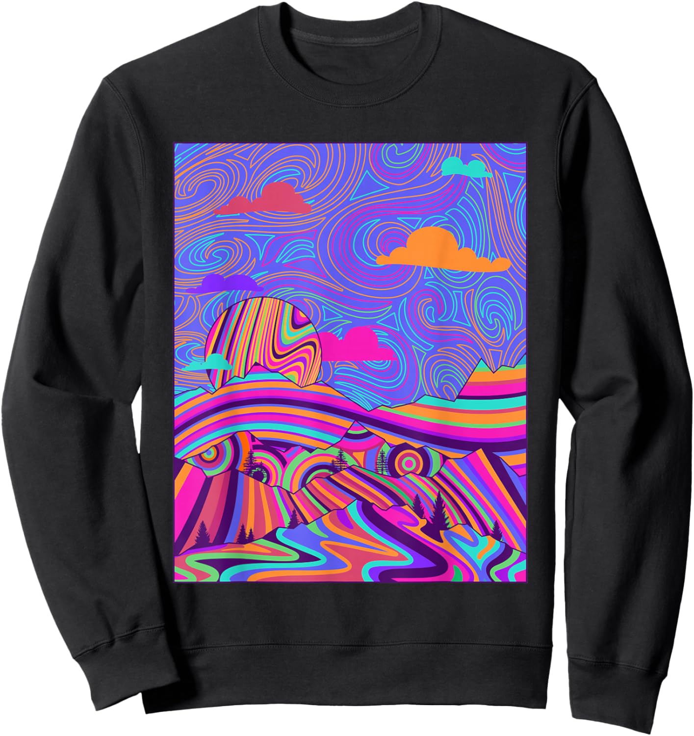 Psychedelic Trippy Mountain Funny Hippie Nature Lover Outfit Sweatshirt - Sweatshirt | Black
