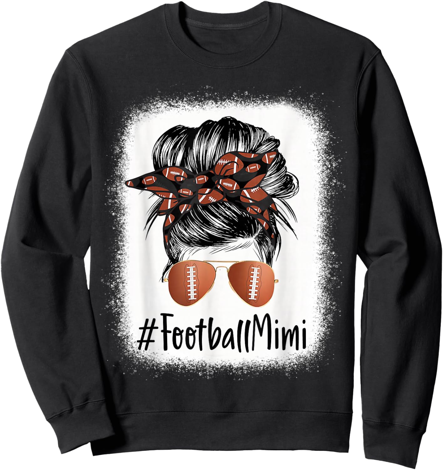 Bleached Football Mimi Life Messy Bun Mother's Day Sweatshirt - Sweatshirt | Black