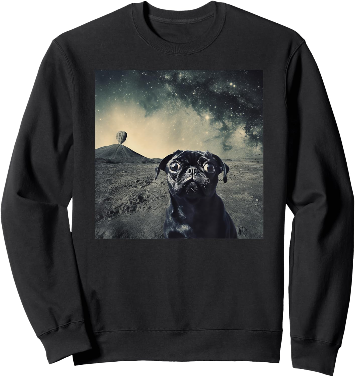 Cute Pug Puppy in Space Funny Sweatshirt - Sweatshirt | Black