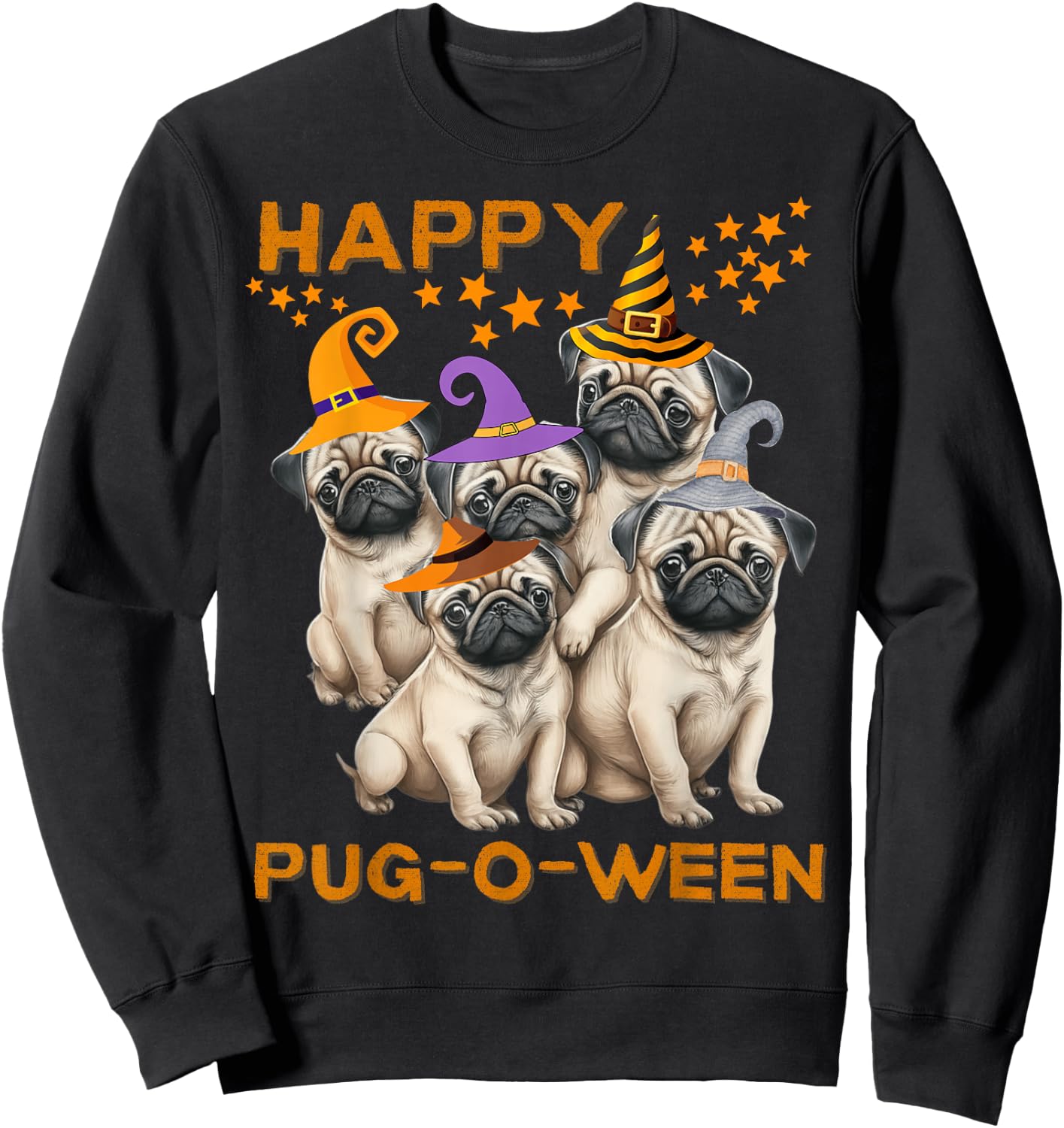Happy Pug-O-Ween Pug Halloween Cute Dogs Men Women Kids Sweatshirt - Sweatshirt | Black