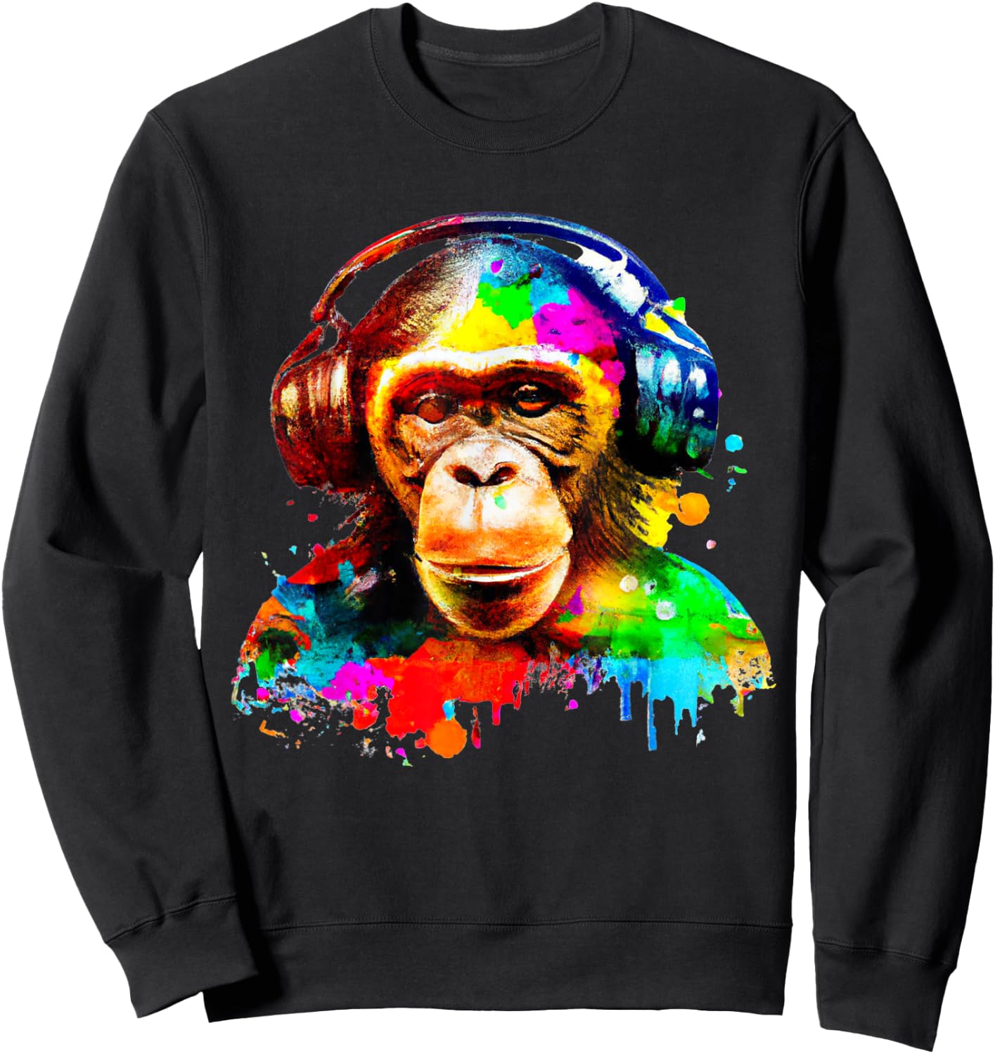 Chimpanzee With Headphones Sweatshirt - Sweatshirt | Black