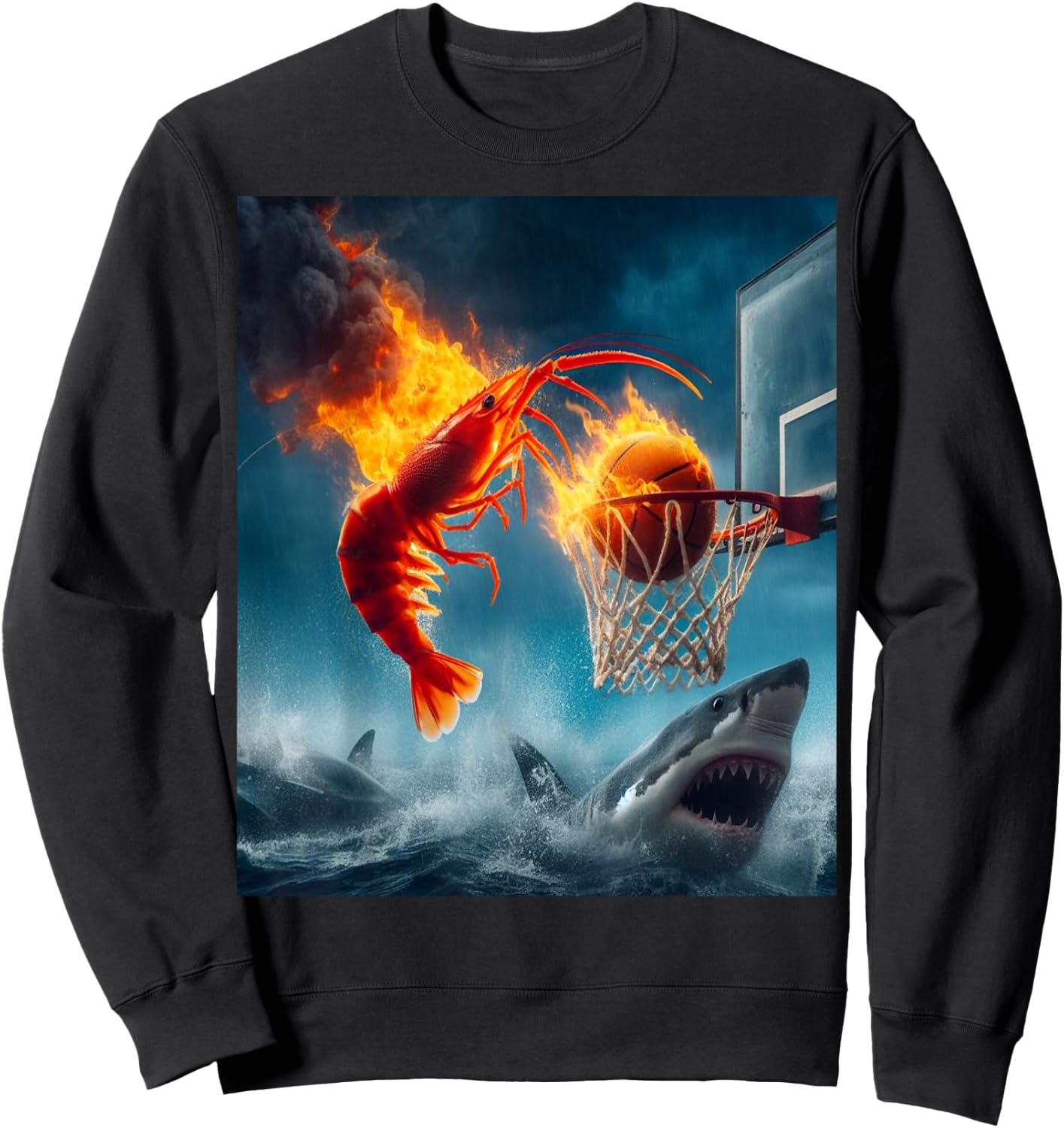 Shrimp Dunking on Shark Funny Fishing Meme Sweatshirt - Sweatshirt | Black