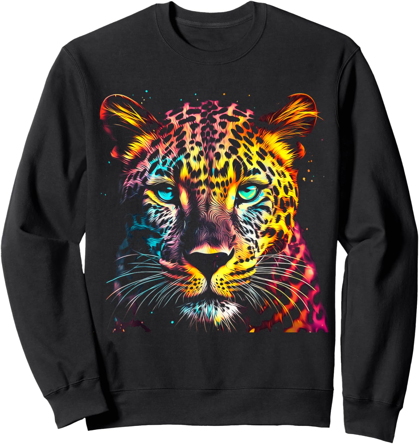 Leopard Green Eyes Artwork - Portrait Art Animal Leopard Sweatshirt - Sweatshirt | Black