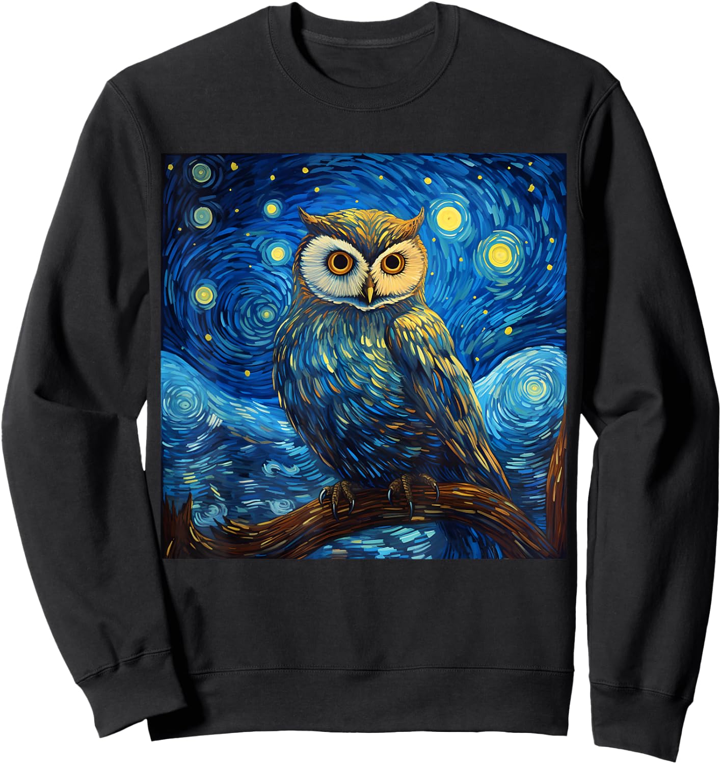 Surreal Starry Night Owl Sweatshirt - Sweatshirt | Black