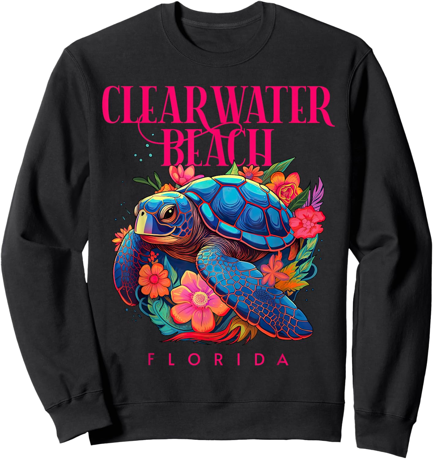 Clearwater Beach Florida Floral Beach Turtle Souvenir Sweatshirt - Sweatshirt | Black