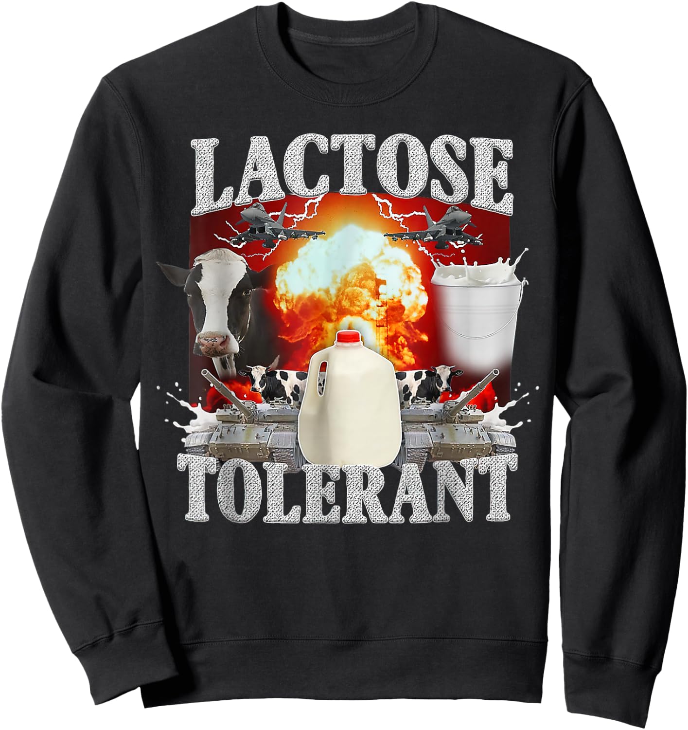 Lactose Tolerant Black Cotton , Men's Small, Classic Fit, Short Sleeve Sweatshirt - Sweatshirt | Black