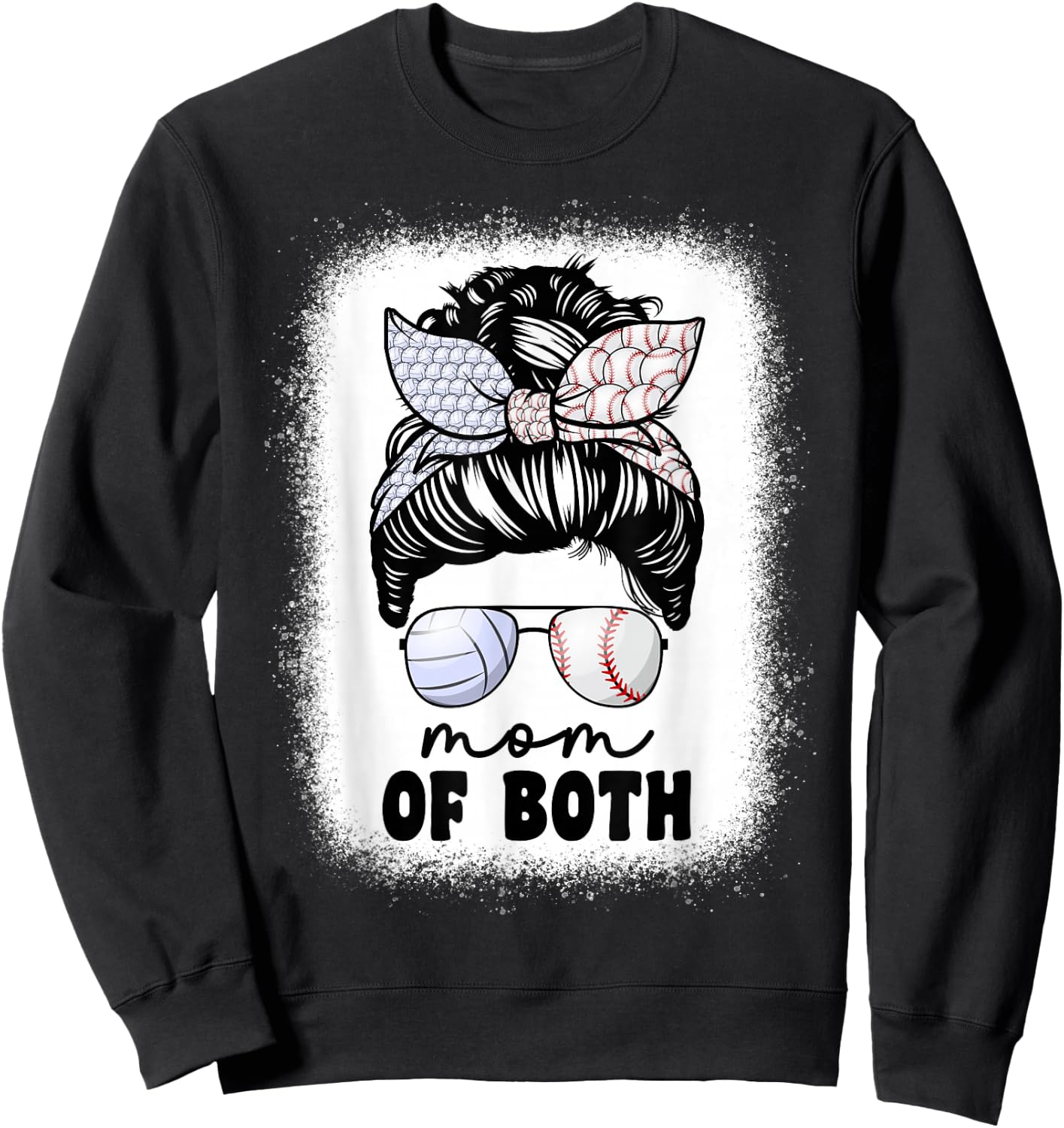 Mom Of Both Volleyball And Baseball Mom Messy Bun Sweatshirt - Sweatshirt | Black
